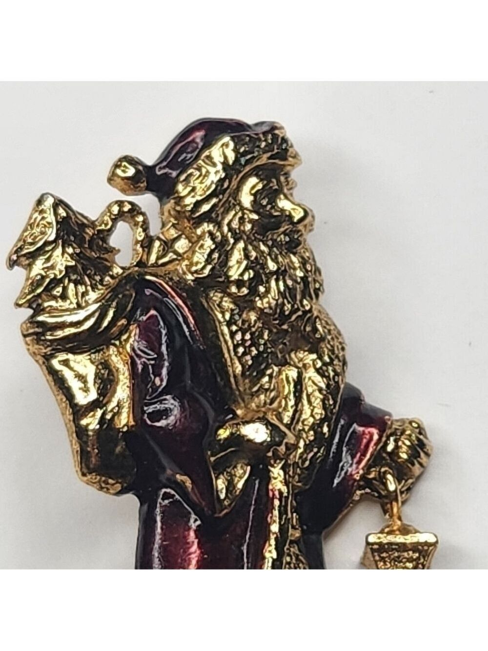 Vintage Signed USA Santa Gold Tone Christmas Articulated Enamel Brooch - Picture 2 of 9